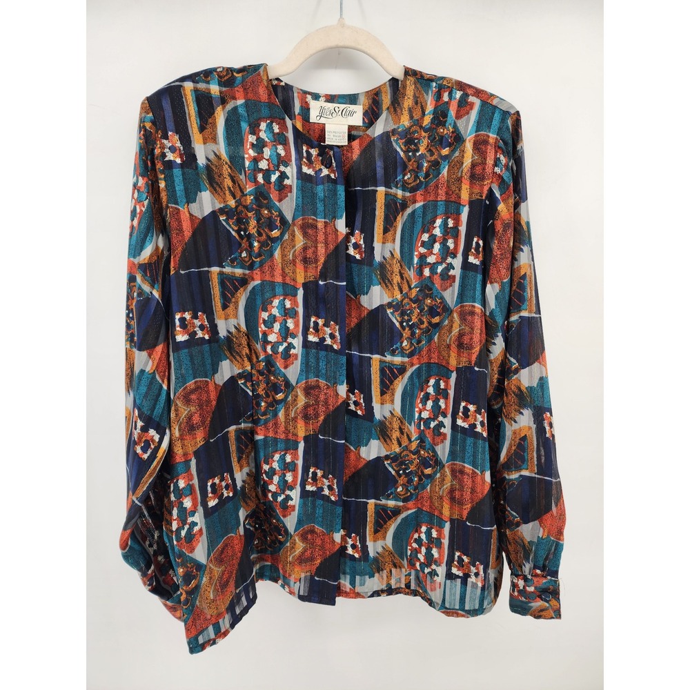 Yves St Clair Vintage Abstract Geometric Metallic Lurex Blouse Top 16